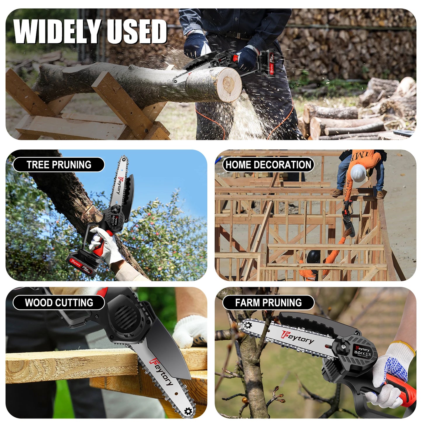 Feytory Mini Chainsaw Cordless 6 Inch With Large LI-ion Battery, Powerful Electric Chainsaw With 2 Chains And Security Lock Saw