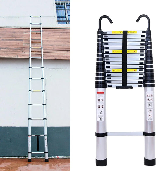 Telescopic Ladder 6.2M/20.3FT W/Detachable Hooks & Extendable Steps, Folding Tall Loft Collapsible Ladder with Non-Slip Feet