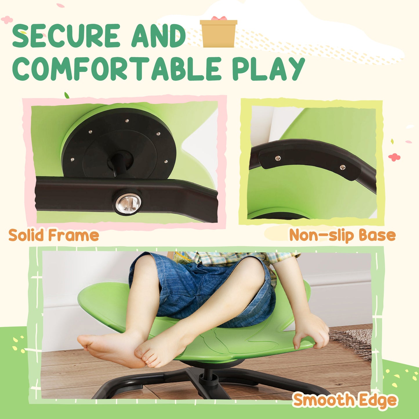 AIYAPLAY Butterfly-Shaped Kids Swivel Chair, Sensory Spinning Chair for Balance and Coordination Training, Green / Blue