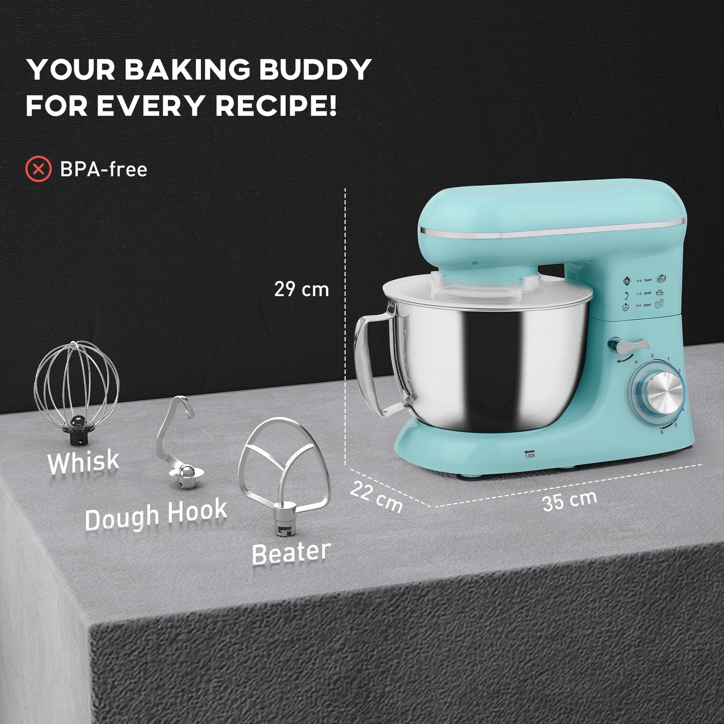 1300W Kitchen Stand Food Mixer Blender with Accessories - Blue / Silver / Beige