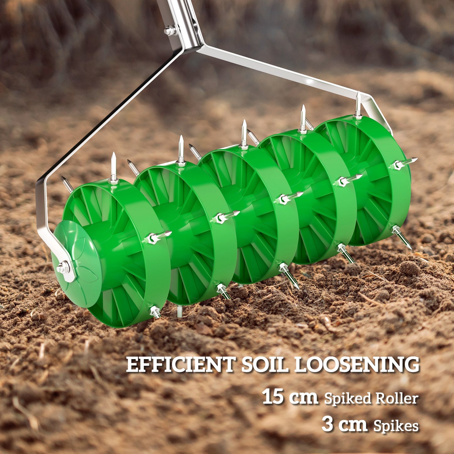 Rolling Lawn Aerator, Manual Grass Spike Roller, Heavy Duty Garden Aerator with 3 Piece Detachable Handle and T-bar Grip, Outdoor Garden Lawn Tool