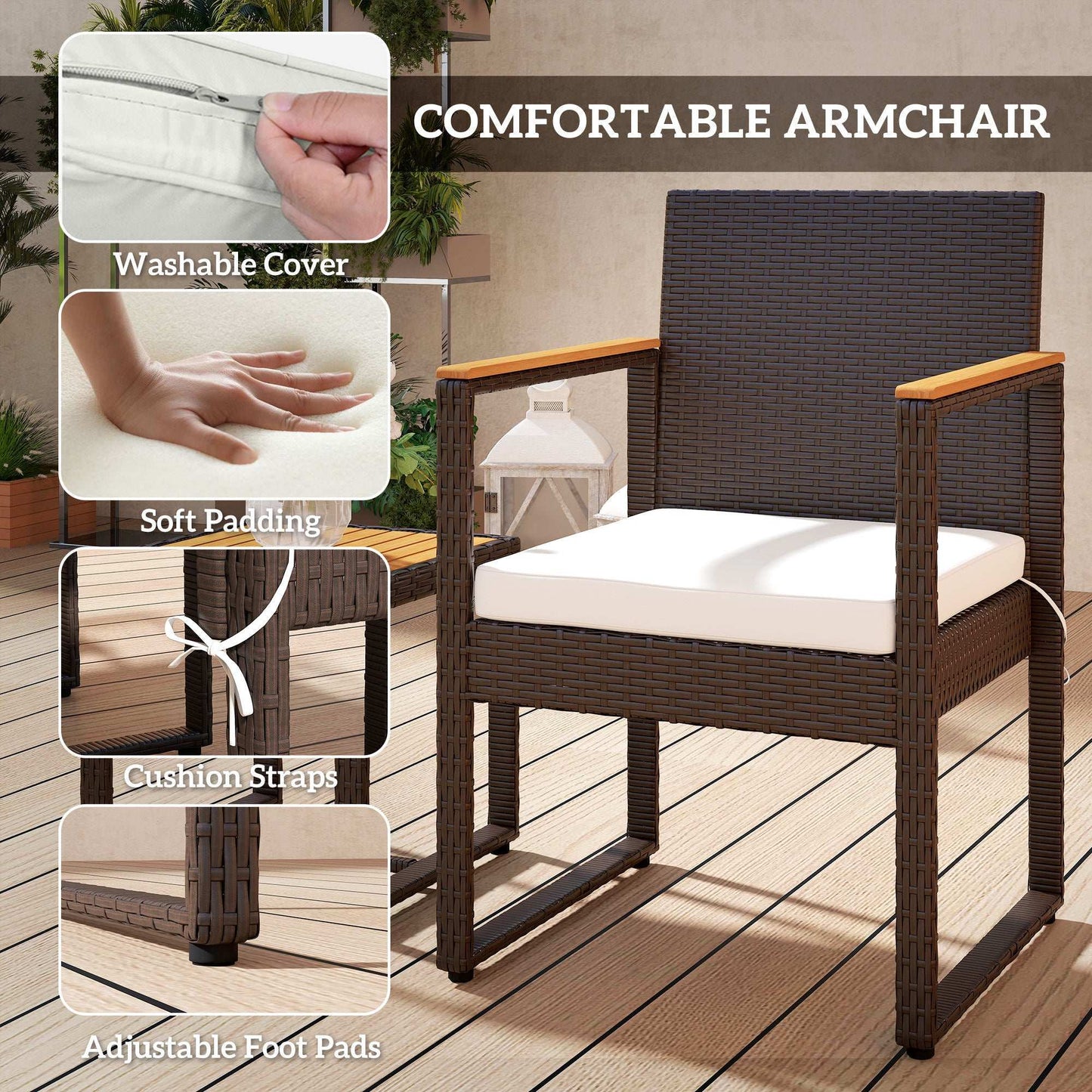Outsunny Three-Piece Rattan Chair Set With Acadia Wood Table - Brown / Grey
