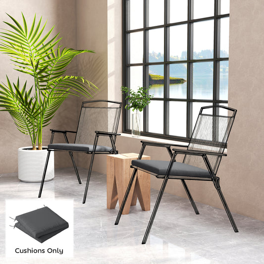 Set of 2 Garden Seat Cushions | 7cm High Density Foam | 50x50cm | Water Resistant | UV30+ | Fire Retardant | Zip Off Covers | Securing Ties | Dark Grey