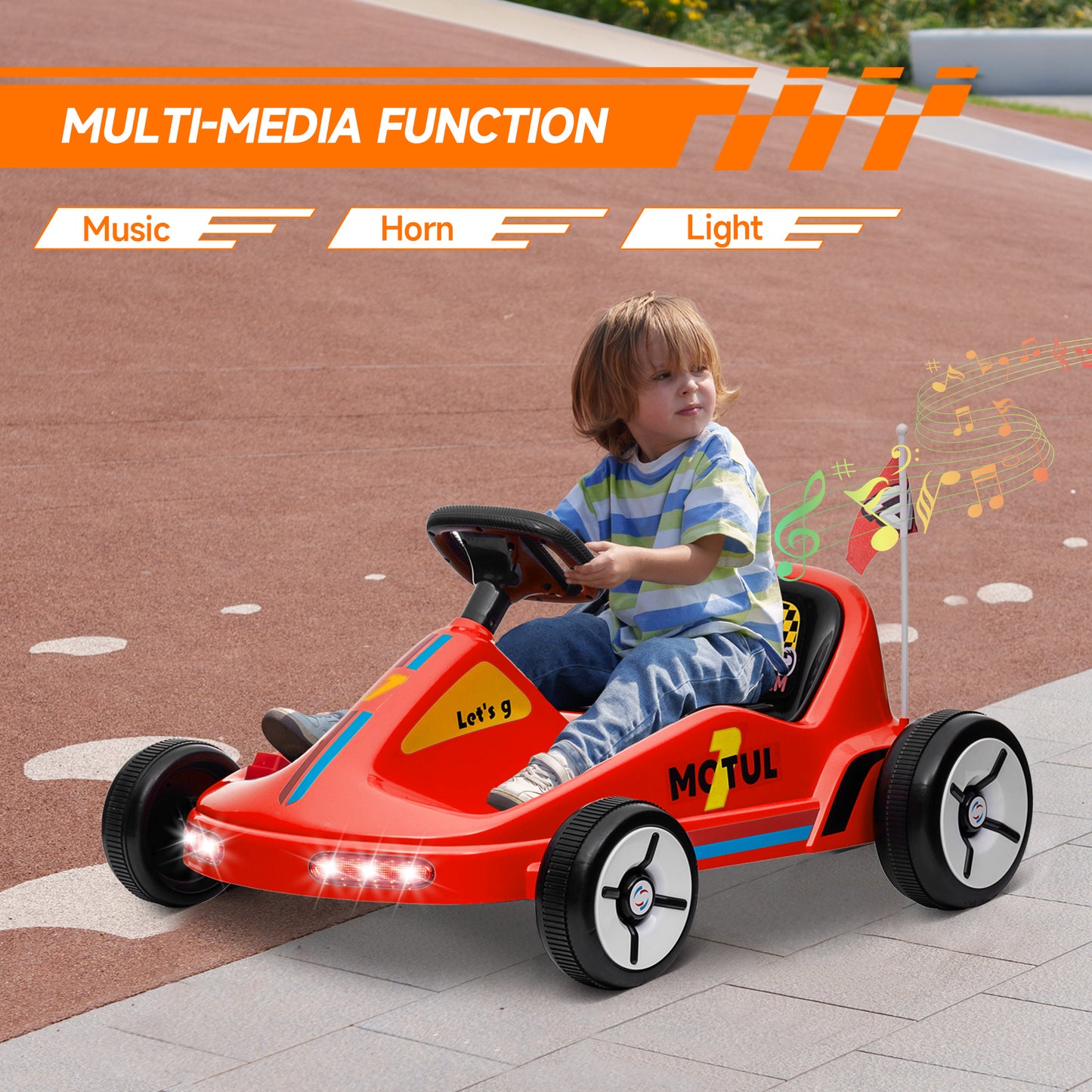 AIYAPLAY 6V Electric Go Kart for Kids with Music, Light, Horn, for 3-5 Years, Red / Blue / Yellow
