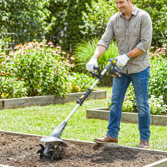 Outsunny Cordless Tiller, 18V Electric Garden Rotavator with 2 x 4000mAh Batteries, Charger, 20cm Tilling Width & 18cm Depth