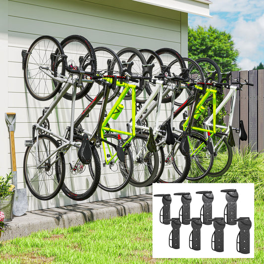 SPORTNOW 8 Pack Bike Rack, Wall Mounted Bicycle Hanger Hook, Foldable Garage Bike Wall Rack, Bicycle Storage Holder