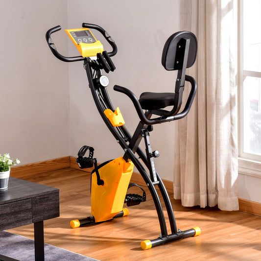 2-in-1 Folding Exercise Bike with 8-Level Magnetic Resistance, Arm Resistance Band, Pulse Sensor, Yellow