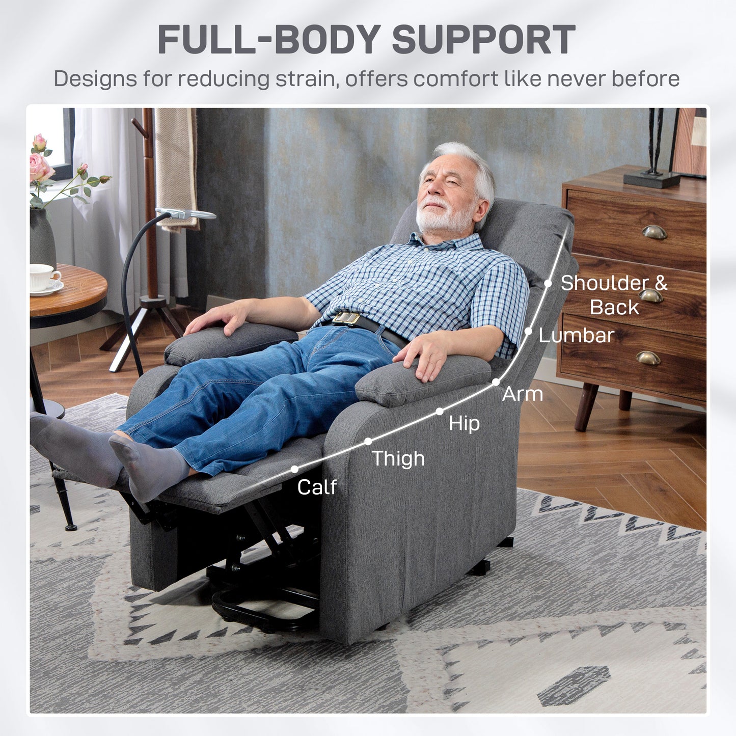 Electric Rise Recline Armchair, with Reading Light - Grey / Brown