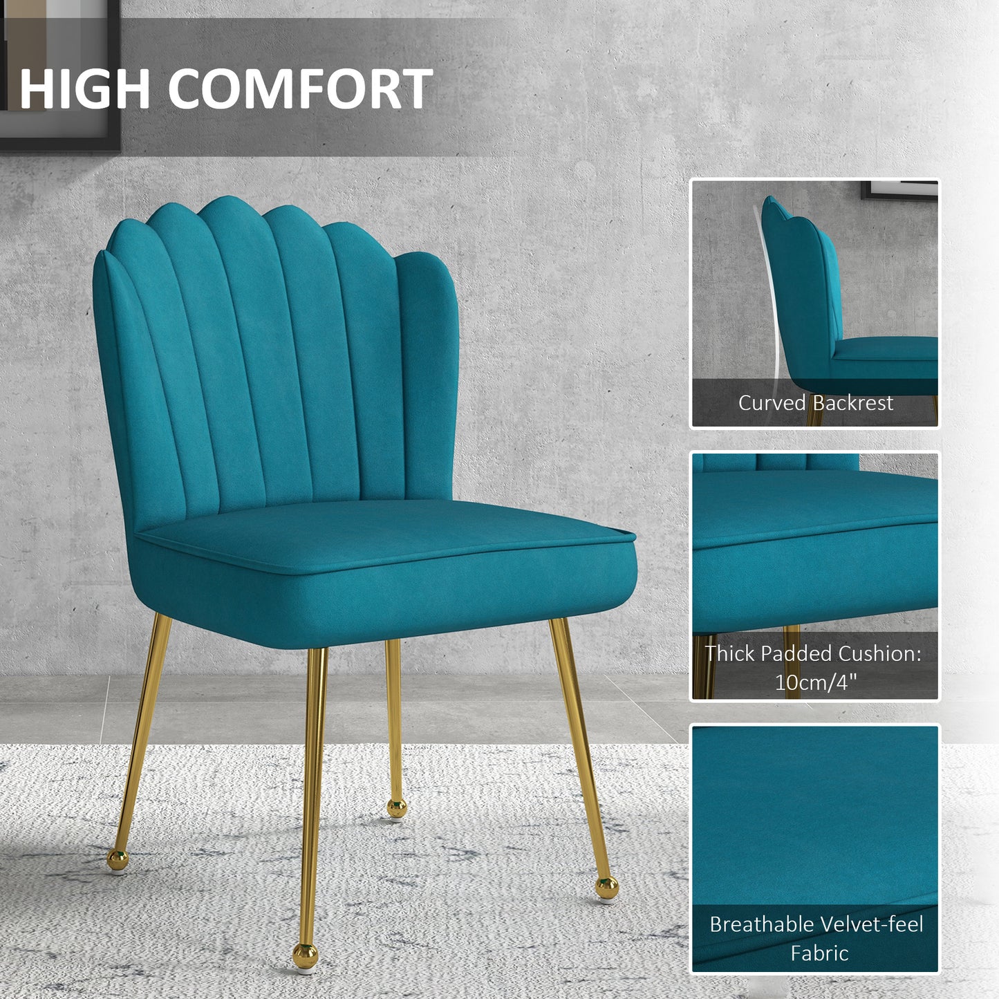Vintage Retro Style Velvet-Feel Shell Accent Chair - Blue / Yellow