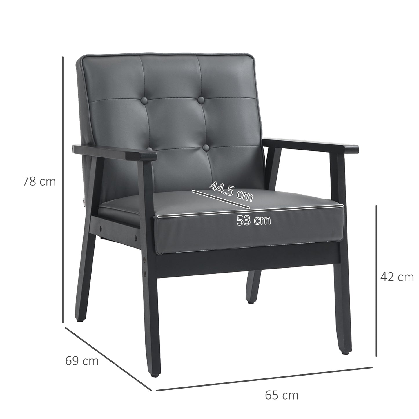 2 Pieces Armchairs, PU Leather Accent Chairs, Occasional Chairs with Beech Wood Frame for Living Room, Reception, Bedroom, Balcony, Grey