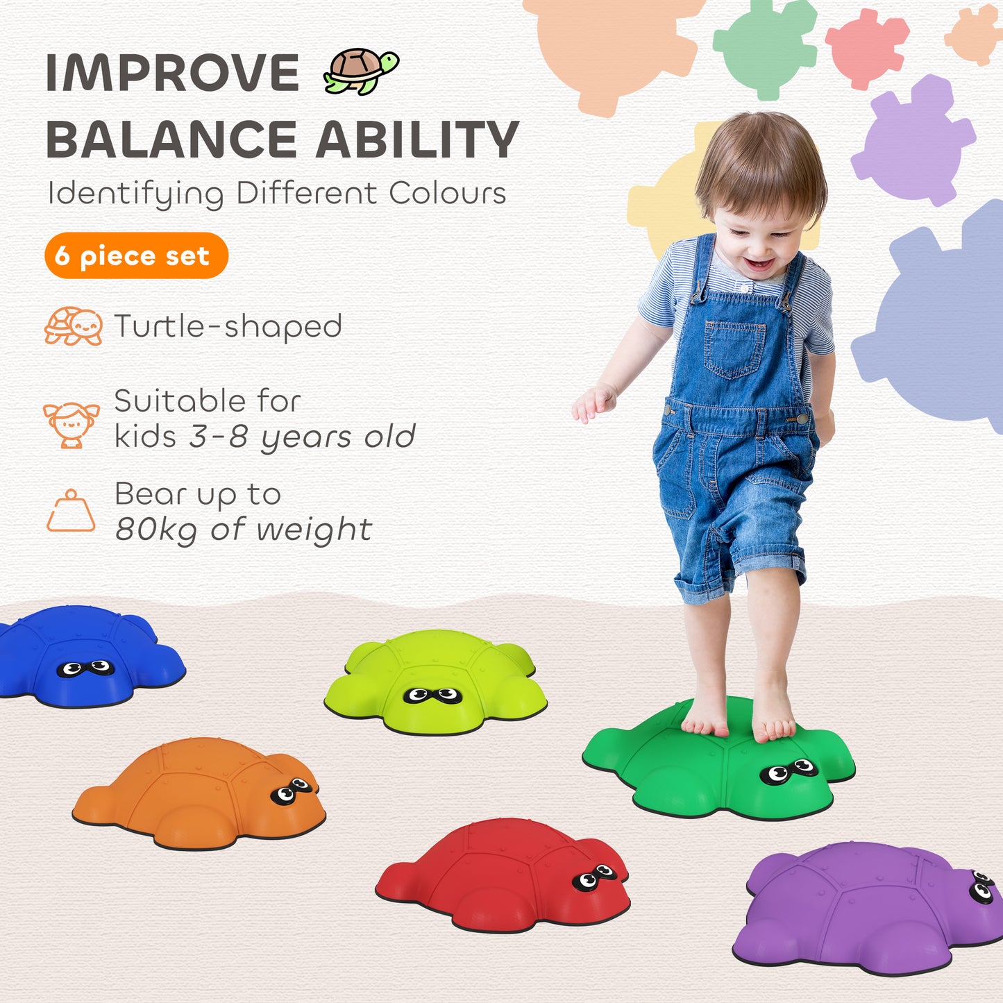 AIYAPLAY 6 Piece Balance Stepping Stones with Non-slip Edge, Indoor Outdoor Obstacle Courses for Kids Ages 3-8 Years, Multicoloured