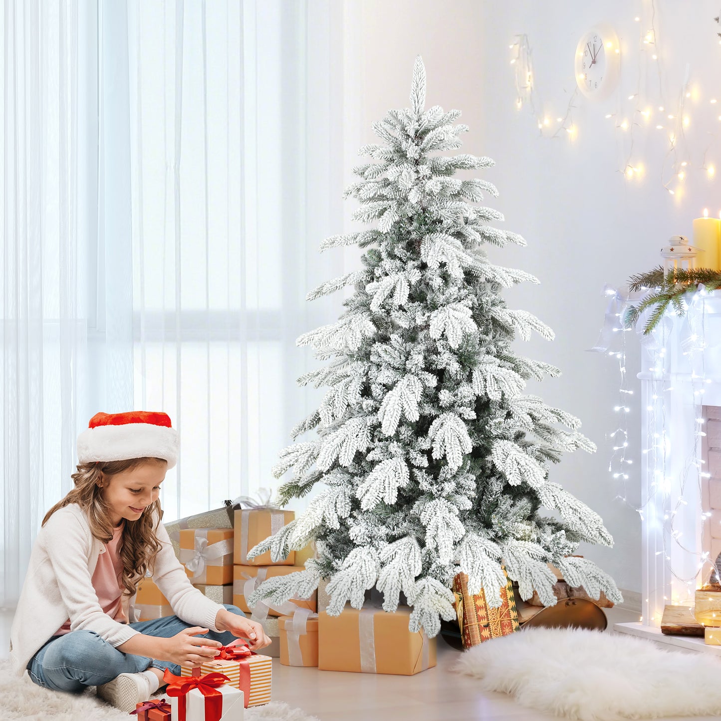 5ft Super Flocked Christmas Tree - Green/White