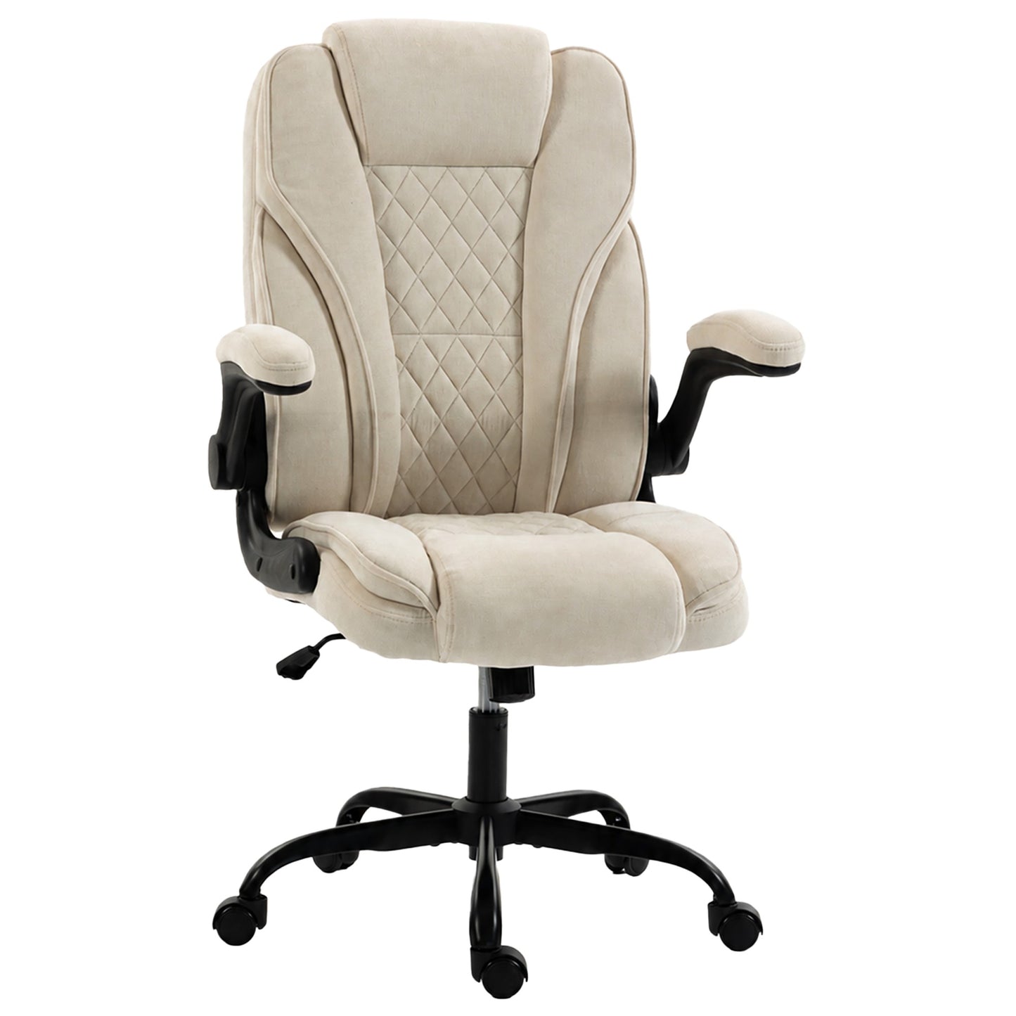 Ergonomic Office Chair | Flip-Up Armrests | Pocket Springs | Class 3 Gas Lift | Linen-Look Fabric | Diamond Pattern | Dark Grey / Beige