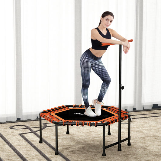 SPORTNOW 45" Rebounder Trampoline for Adults, Quiet Bungee Rebounder with LED Lights and Adjustable Handle, Orange
