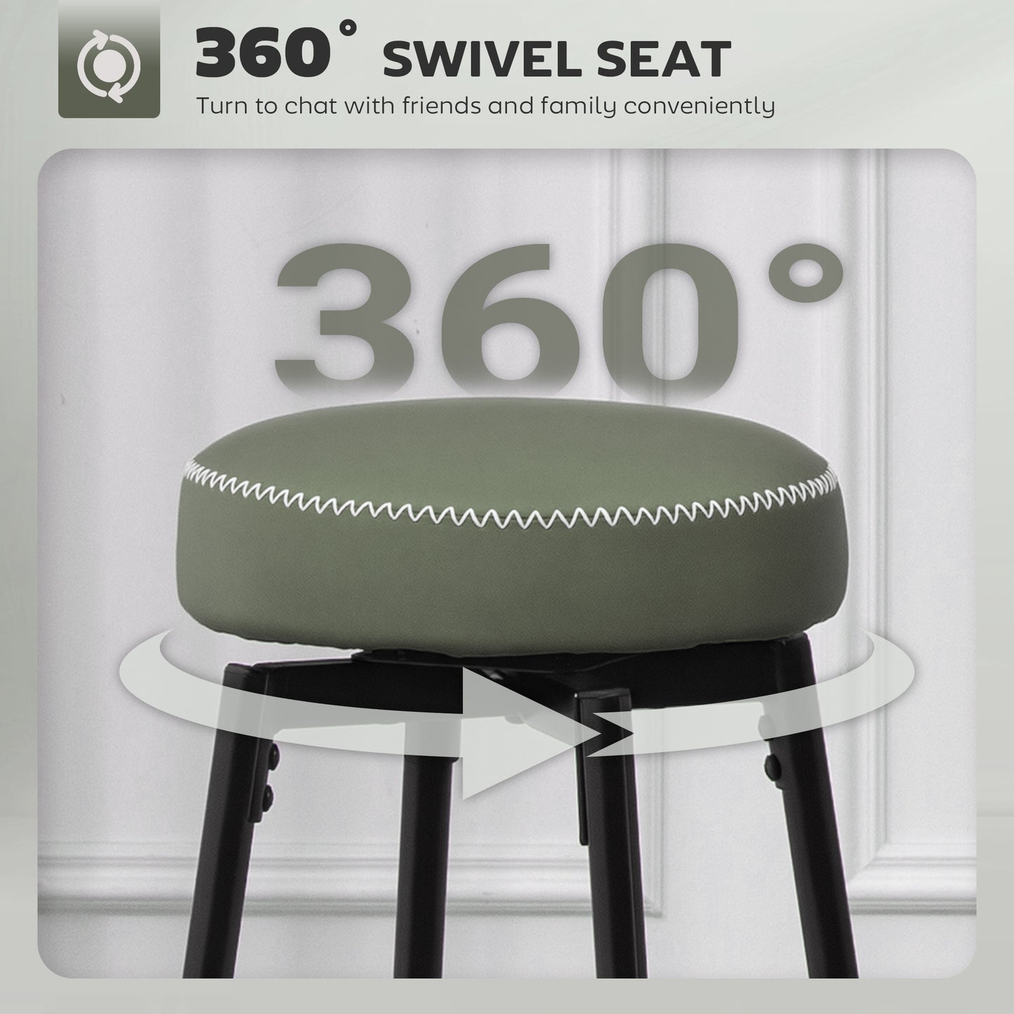Set of Two Faux Leather Bar Stools - Green/Black - Grey/Black - Brown/Black