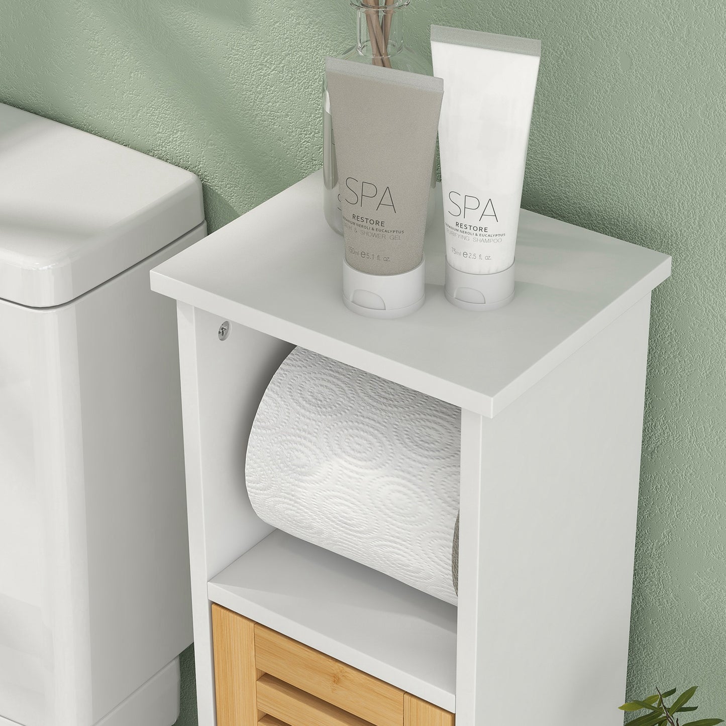 Bathroom Cabinet with Toilet Paper Holder - White