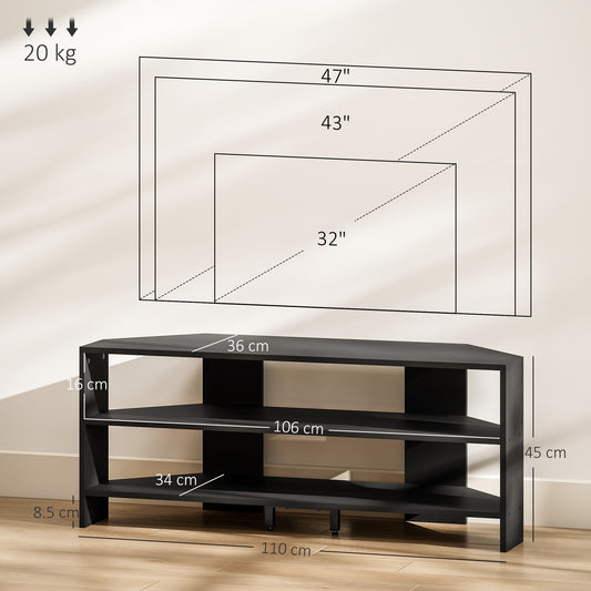 Corner TV Stand with 2 Open Shelves for 47 Inch TV - Black / Rustic Brown / White