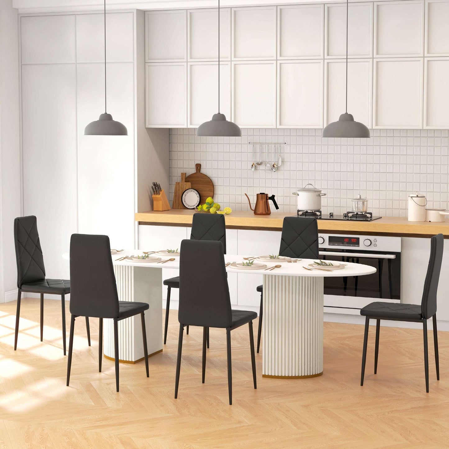 Set of 6 Faux Leather Dining Chairs - Black