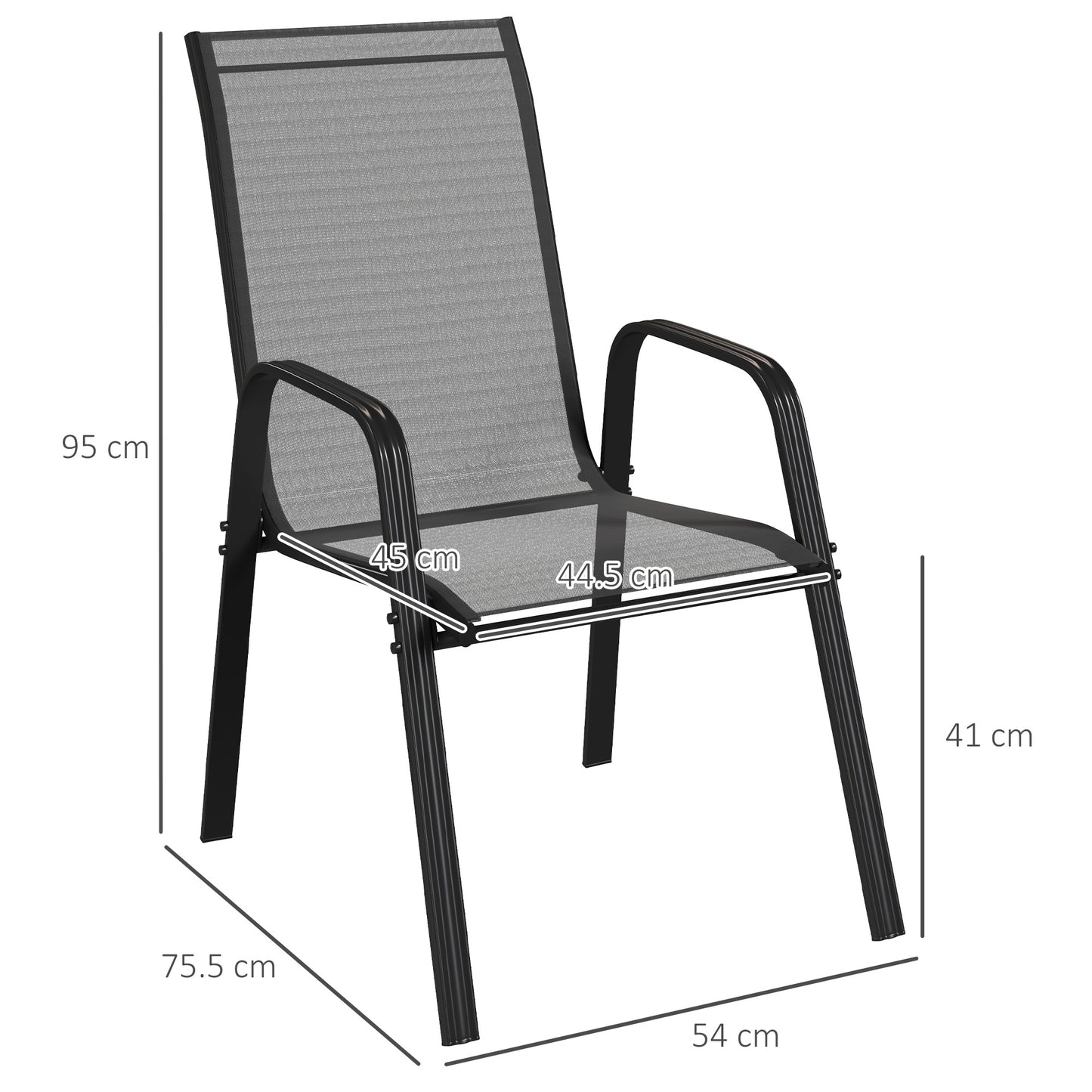 Outsunny Set of Four Stackable Mesh Seat Garden Outdoor Dining Chairs - Black