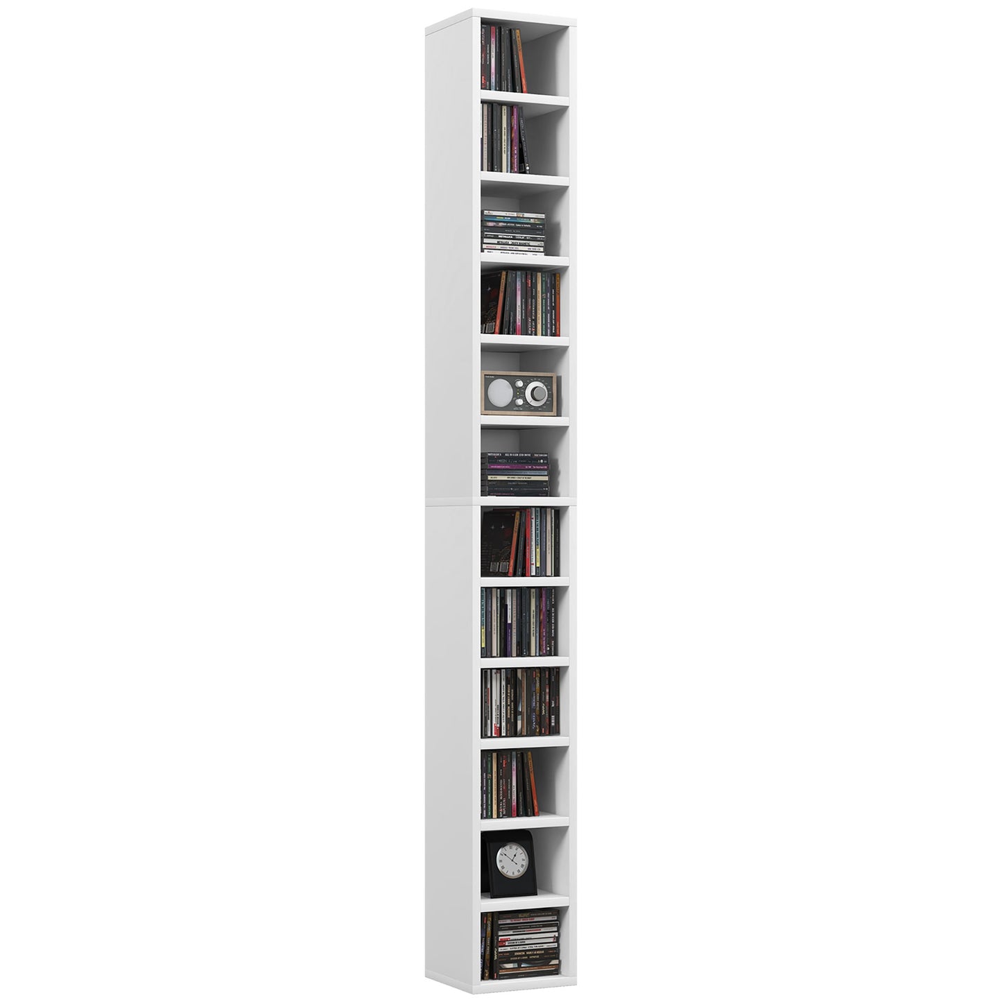 204 CD Storage Unit, DVD Storage Tower with 12 Cubes, 175cm Tall Bookcase for Living Room, Home Office, Study Room, White