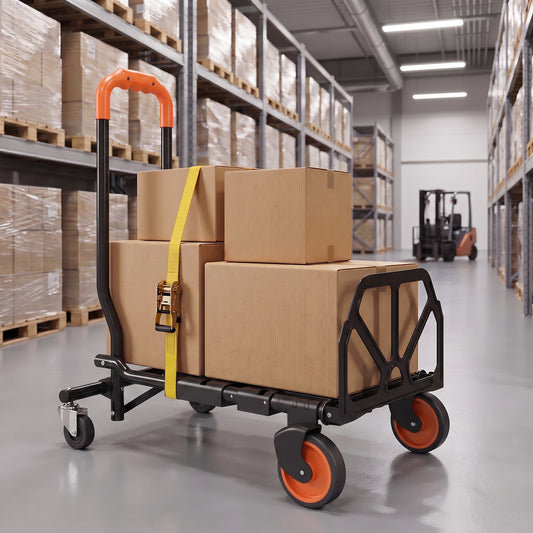 2-in-1 Folding Hand Truck | 120kg Platform Trolley & 75kg Sack Barrow | Steel Frame | Compact Foldaway Design | Black & Orange