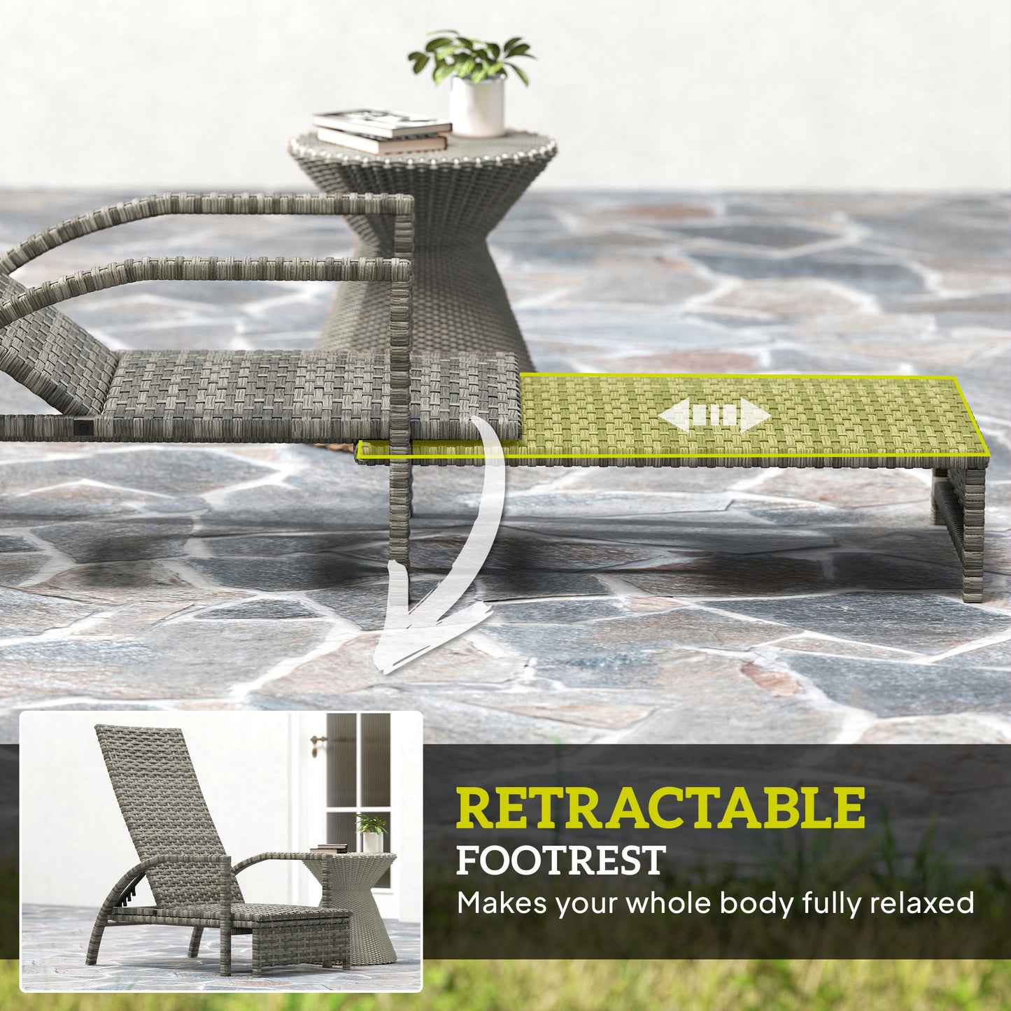 Outsunny PE Rattan Sun Lounger with Adjustable Backrest - Mixed-grey