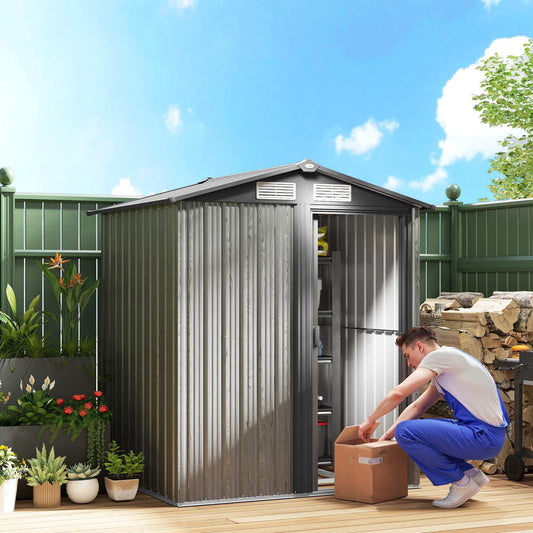 Outsunny 5ft x 4.3ft Outdoor Garden Storage Shed - Grey Wood Effect