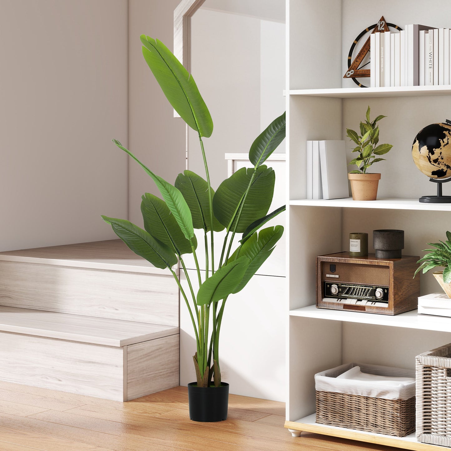 160cm Tall Artificial Bird of Paradise Plant, Faux Banana Leaf Tree with PEVA Leaves and Flocking, Decorative Palm Tree in Pot