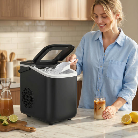Countertop Ice Maker | 9 Cubes in 7 Mins | 12kg Daily | 2 Sizes | Self-Clean | Black