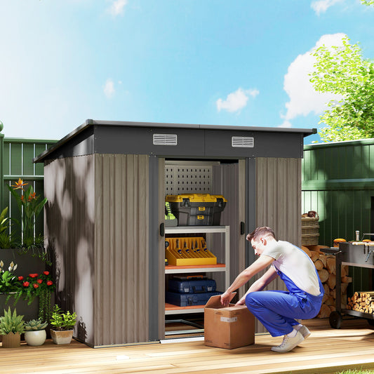 Outsunny Outdoor Garden Storage Shed - Grey Wood Grain