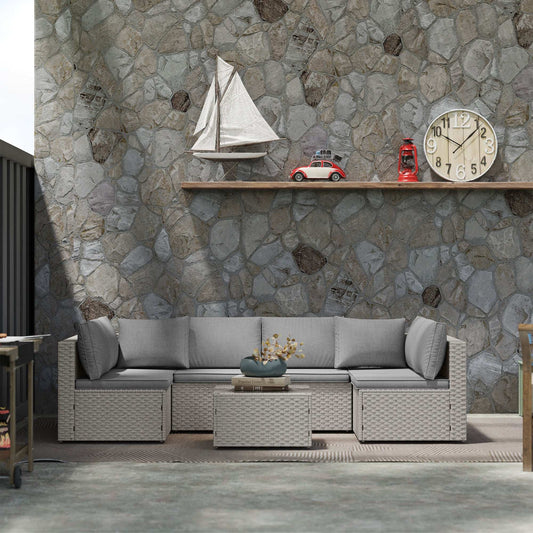 Outsunny Seven-Piece Modular Rattan Outdoor Garden Corner Furniture Set - Grey