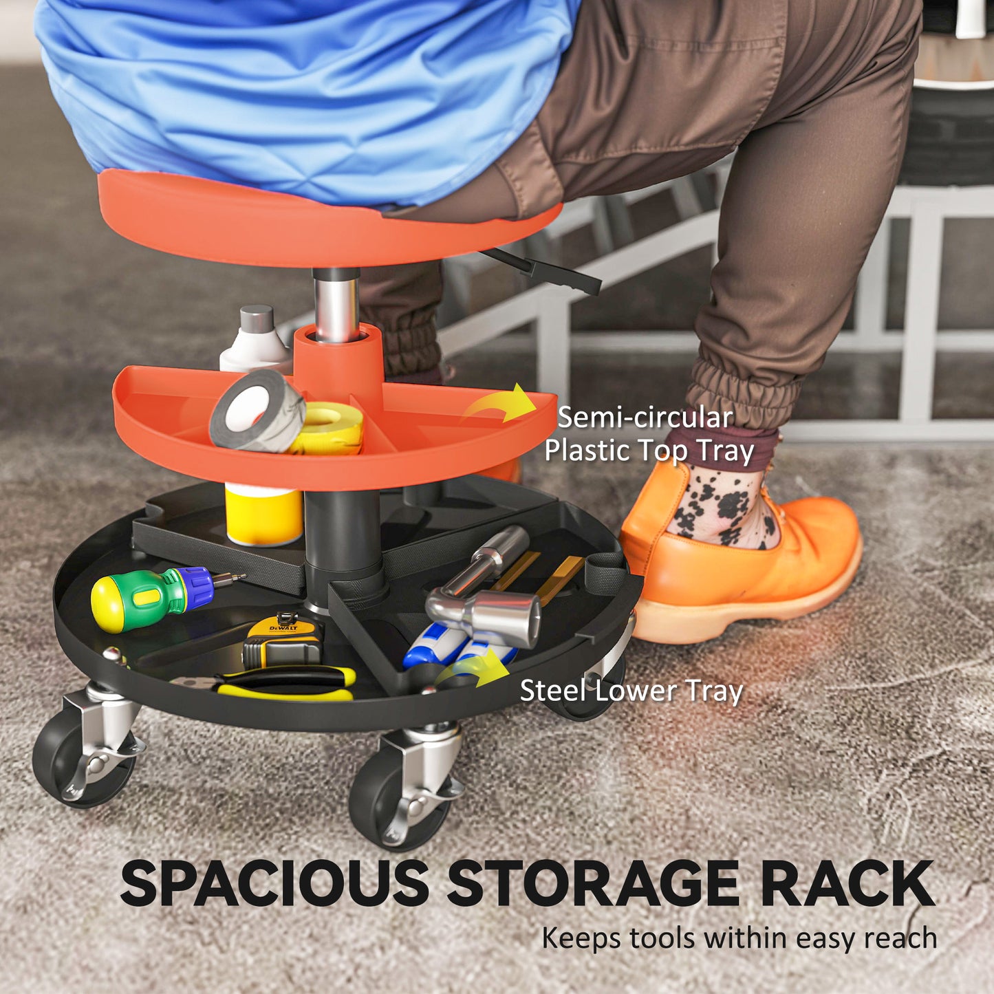 Rolling Mechanic Stool, 135kg Capacity Workshop Stool, 360° Swivel Roller Padded Creeper Seat with Wheels, for Garage, Shop, Auto Repair