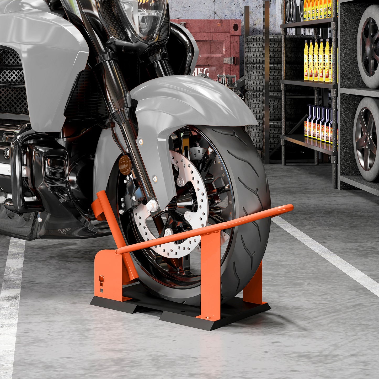 Motorcycle Wheel Chock, 816.5 kg Capacity Heavy Duty Steel Front Wheel Holder W/ 3 Height Adjustable Holes, Fits 381-533.4 mm Wheels