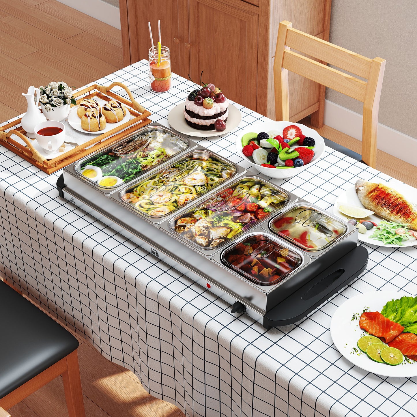 Electric Food Warmer 5 Tray, 9.2L Portable Buffet Server and Warming Tray with Lids, Adjustable Temperature Control and Cool Touch Handles