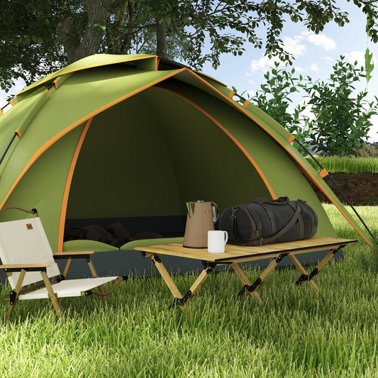 Outsunny Portable Camping Table, Aluminium Folding Table with Roll-Up Top, Picnic Table for Indoor, Outdoor, Party, BBQ, Beach, Natural Wood Effect