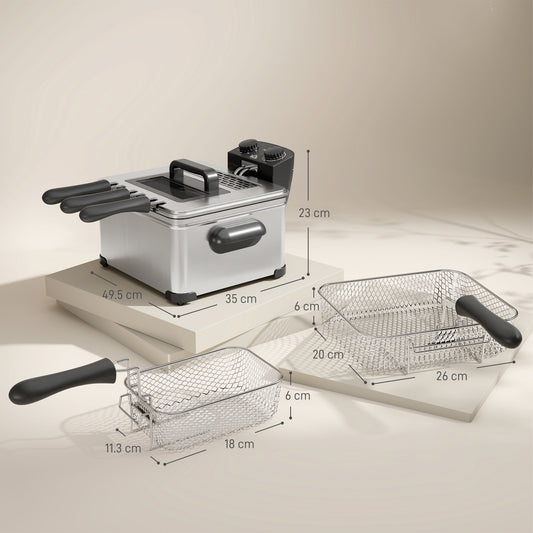 5 Litre Deep Fat Fryer with Adjustable Temperature & Timer, 2000W Stainless Steel Deep Fryer with Removable Oil Basket and Viewing Window