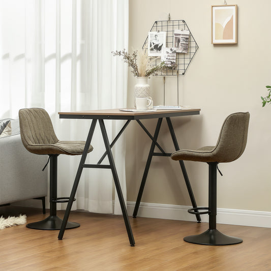 Set of Two Linen-Look Bar Stools - Brown / Green