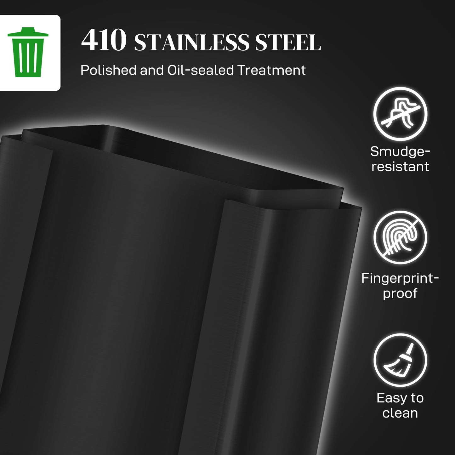 50L Dual Compartment Stainless Steel Bin, with Deodoriser Holders - Black
