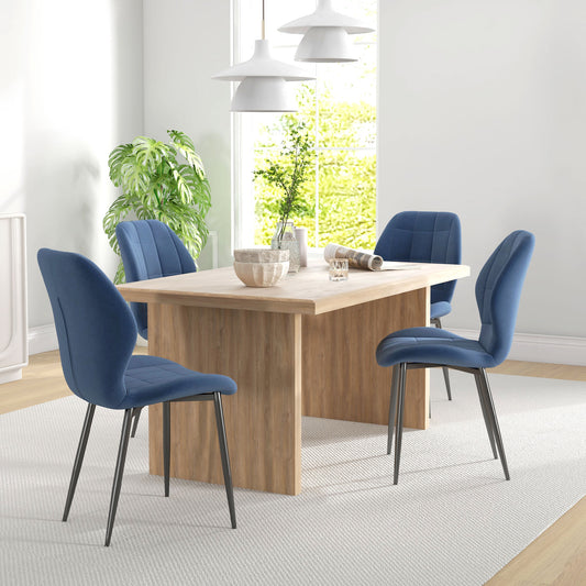 Set of Four Flannel Relaxed Tub Dining Kitchen Chairs - Dark Blue