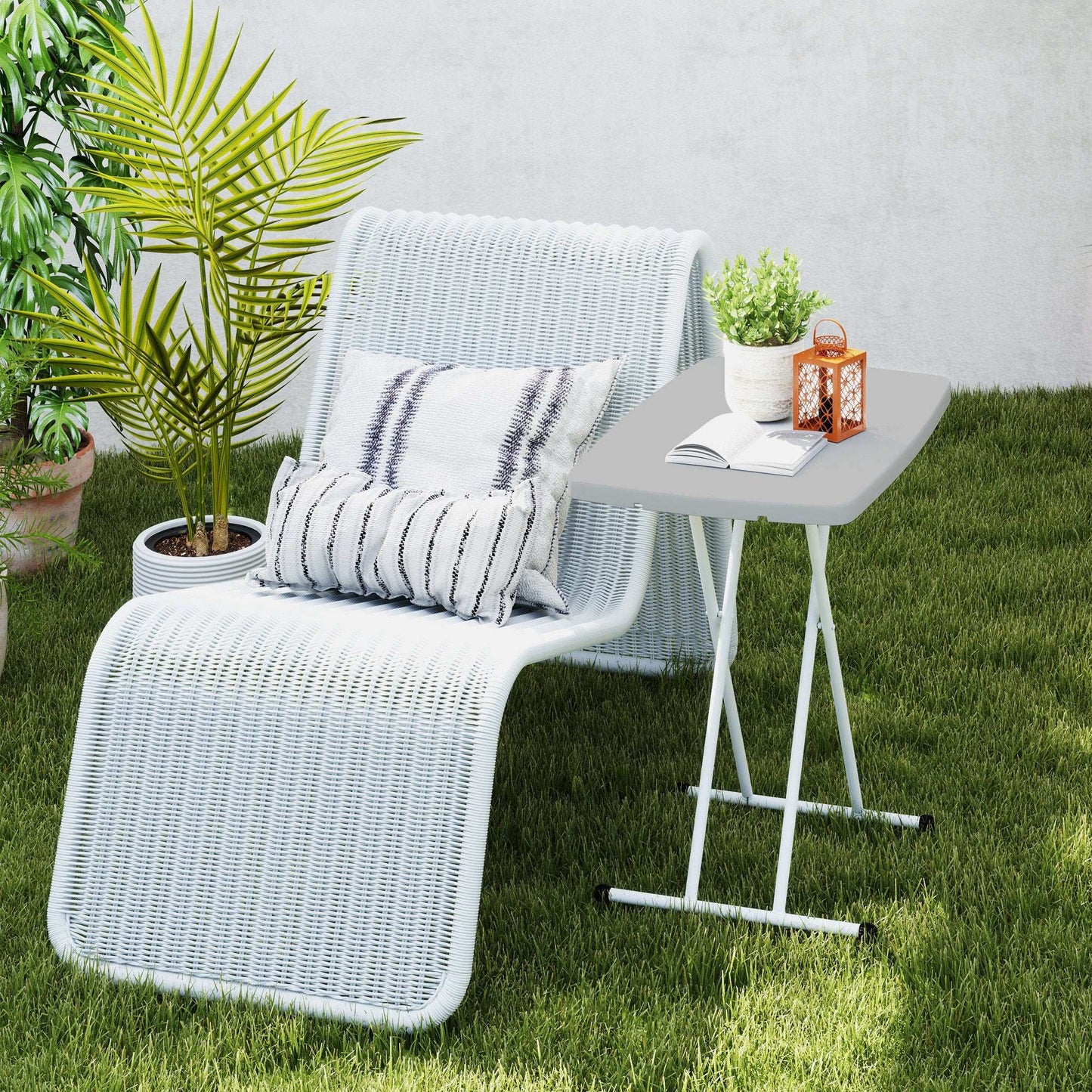 Outsunny Portable Folding Coffee Table, Height Adjustable Garden Table Bistro Table with HDPE Top and Metal Frame for Balcony Poolside Deck