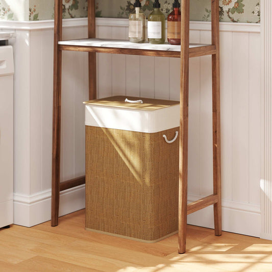 Bamboo Bathroom Washing Laundry Basket with Lid, 72L Laundry Hamper with Rope Handles for Bathroom, Bedroom, Brown