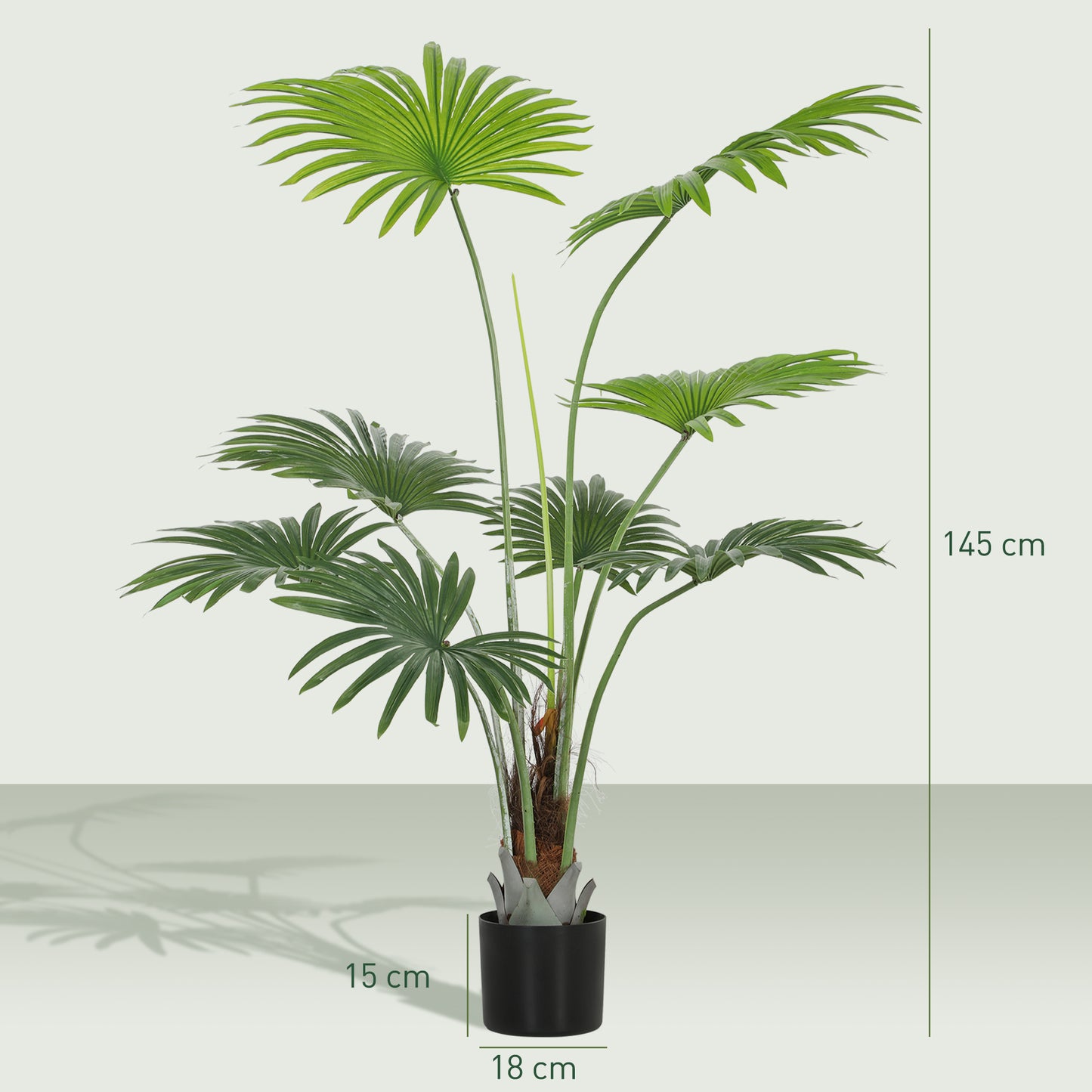 145cm Artificial Palm Tree, Decorative Artificial Plant with Lifelike PEVA Leaves and Coconut Coir, Fake Tree with Plastic Pot and Flocking