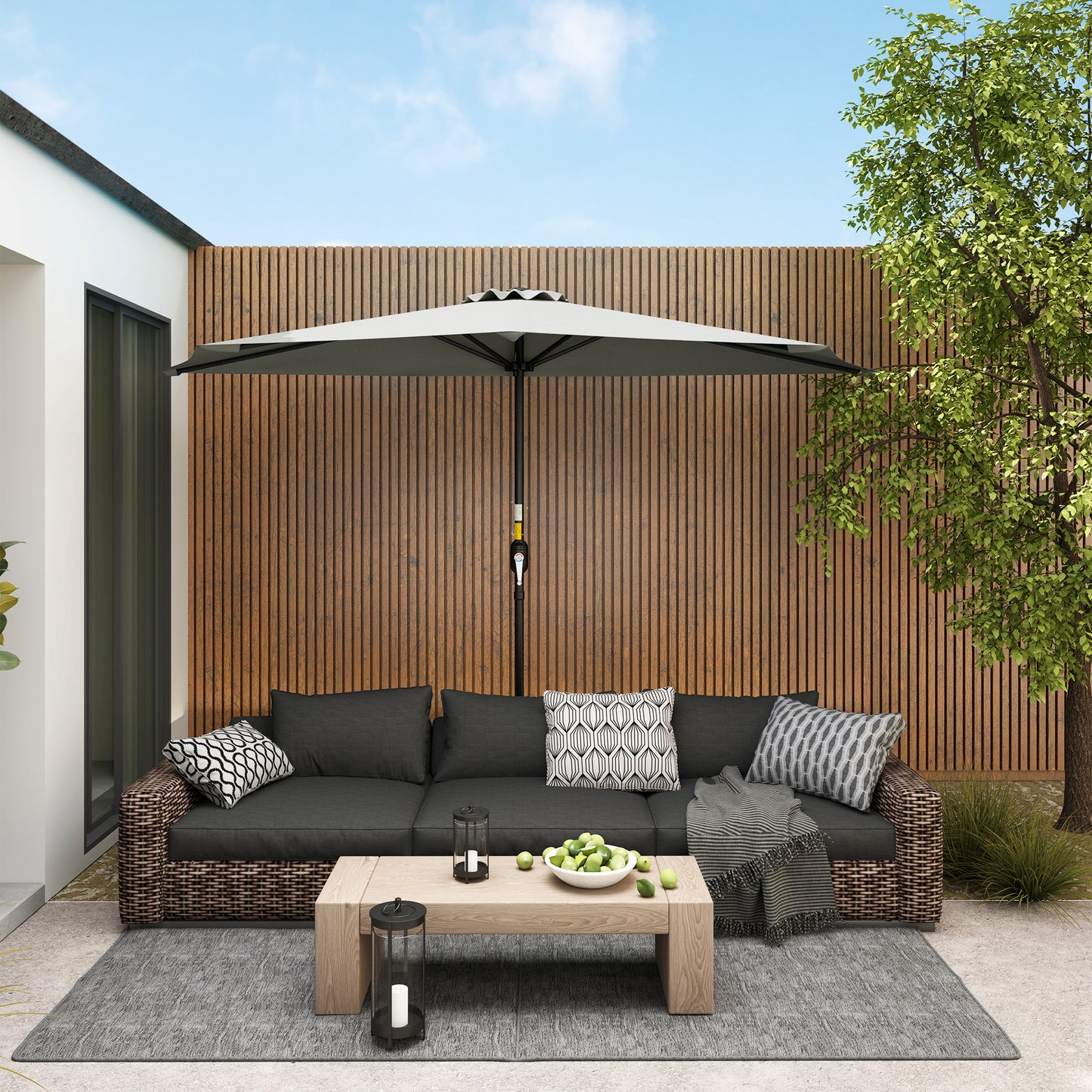 Outsunny Half Round Parasol Umbrella - Light Grey