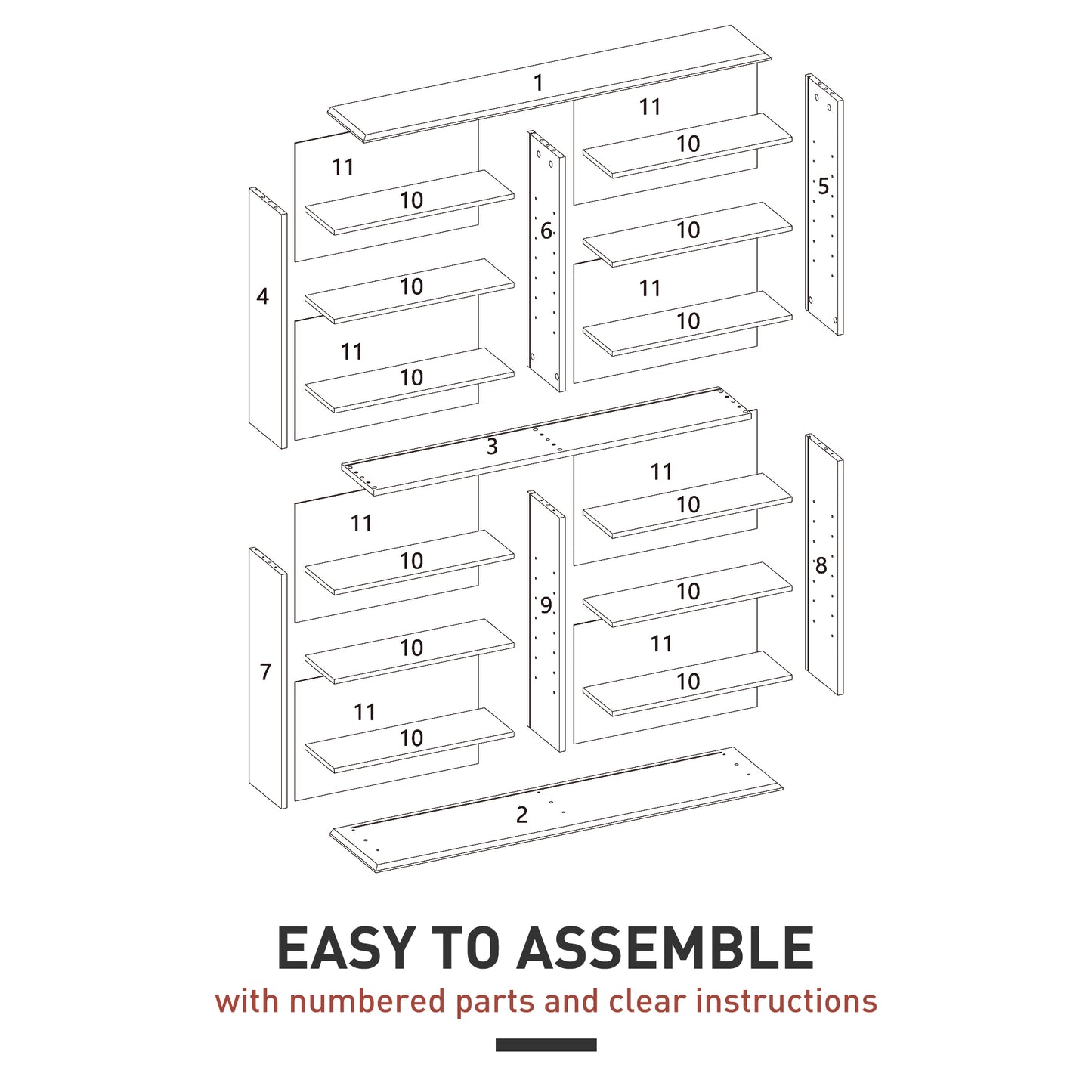 16-Compartment Media Shelf Unit Organiser - White / Brown