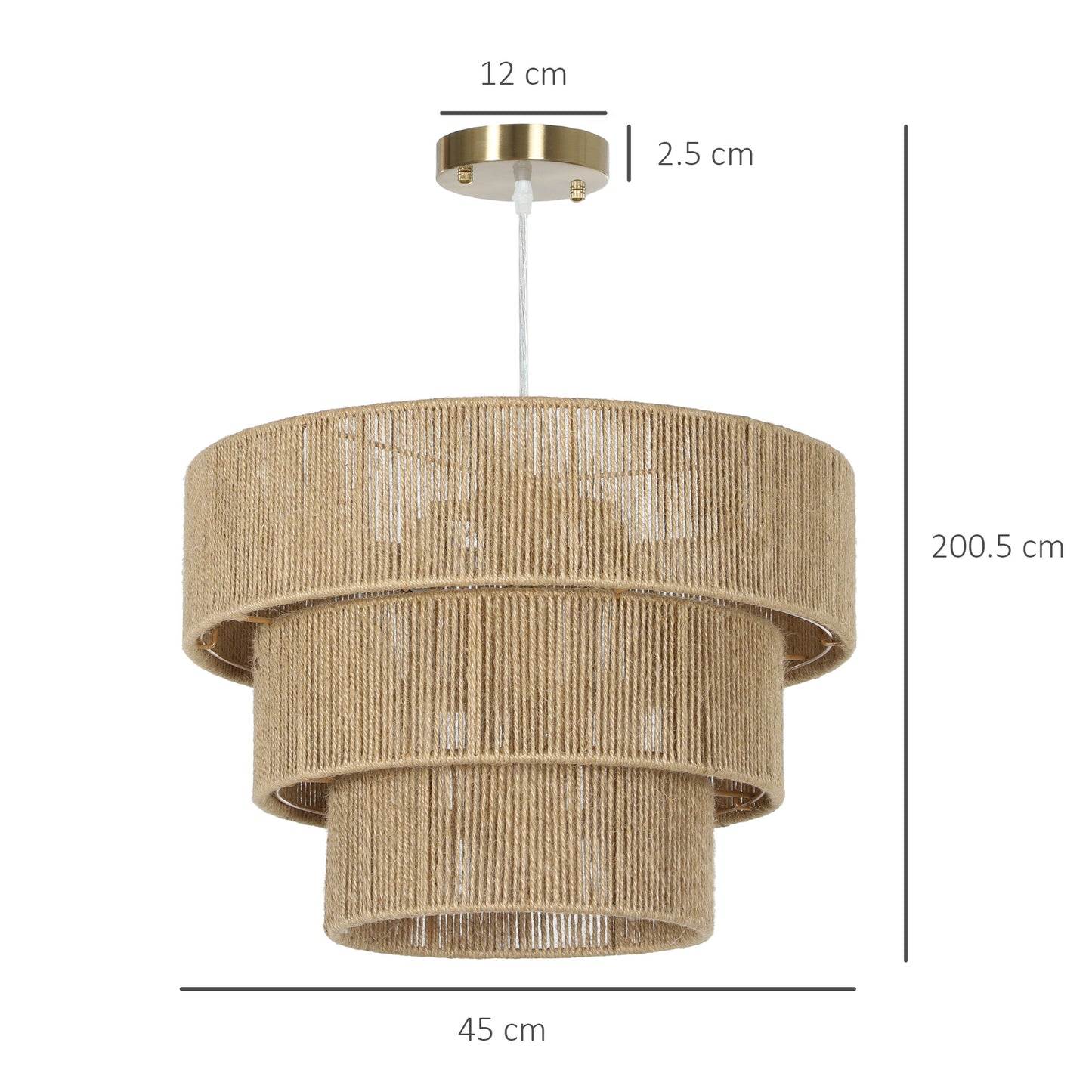 Hemp Rope Pendant Light, 3-Layer Boho Ceiling Light Shade, E14 Vintage Lampshade for Living Room, Bedroom, Kitchen, Hallway, Light Brown