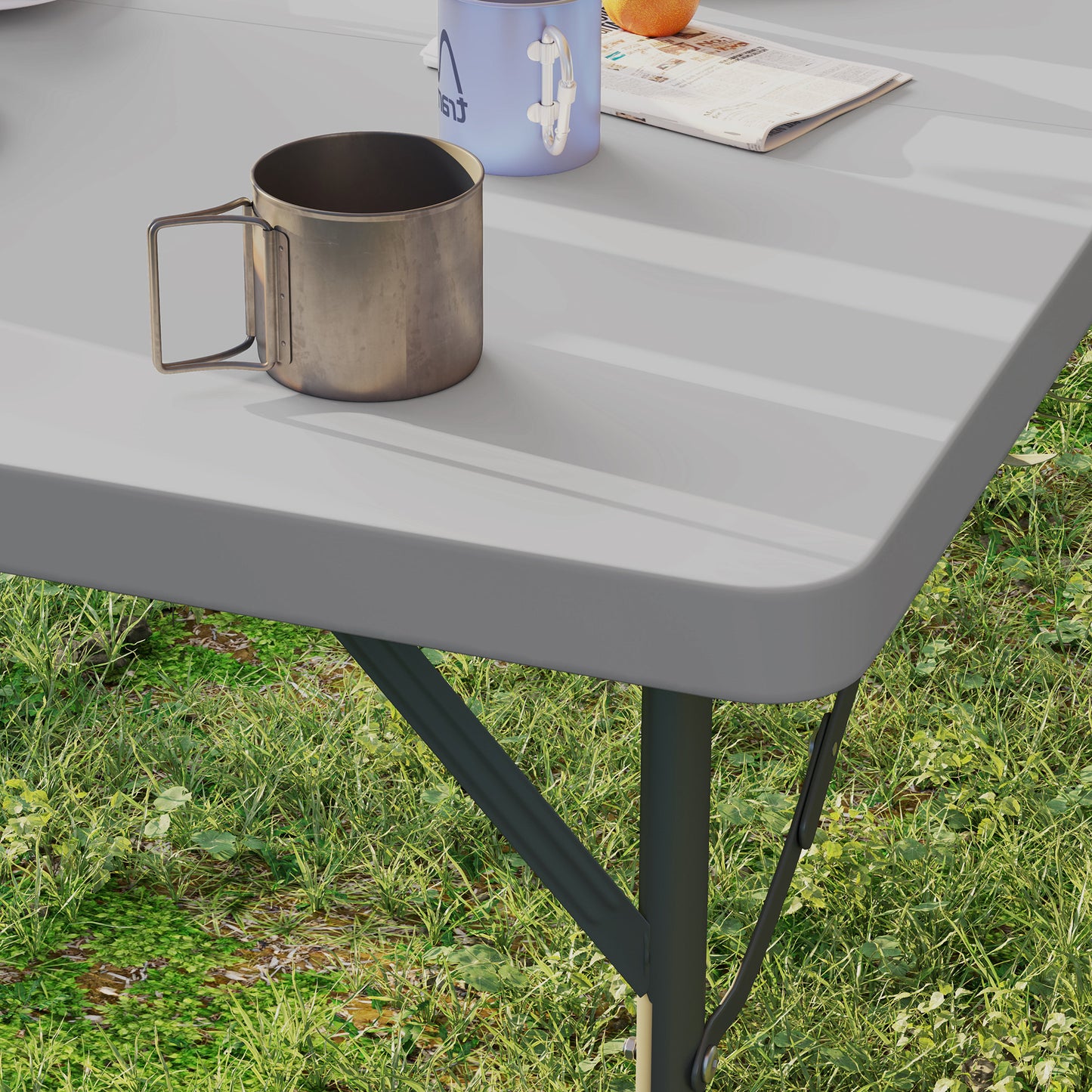 3ft Folding Camping Table, Heavy Duty Picnic Table with 2 Adjustable Height for Indoor Outdoor Garden, Party, BBQ, Dark Grey