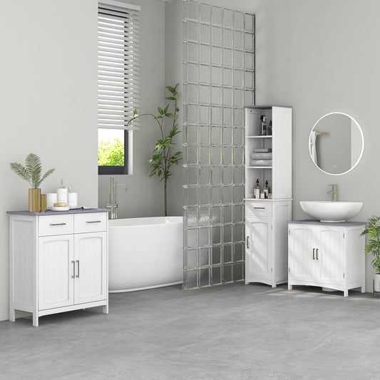 Kleankin Bathroom Furniture Set with Adjustable Shelves, Tall Bathroom Storage Cabinet with Open Shelves, Bathroom Floor Cabinet with Drawers, Pedestal Sink Cabinet, White