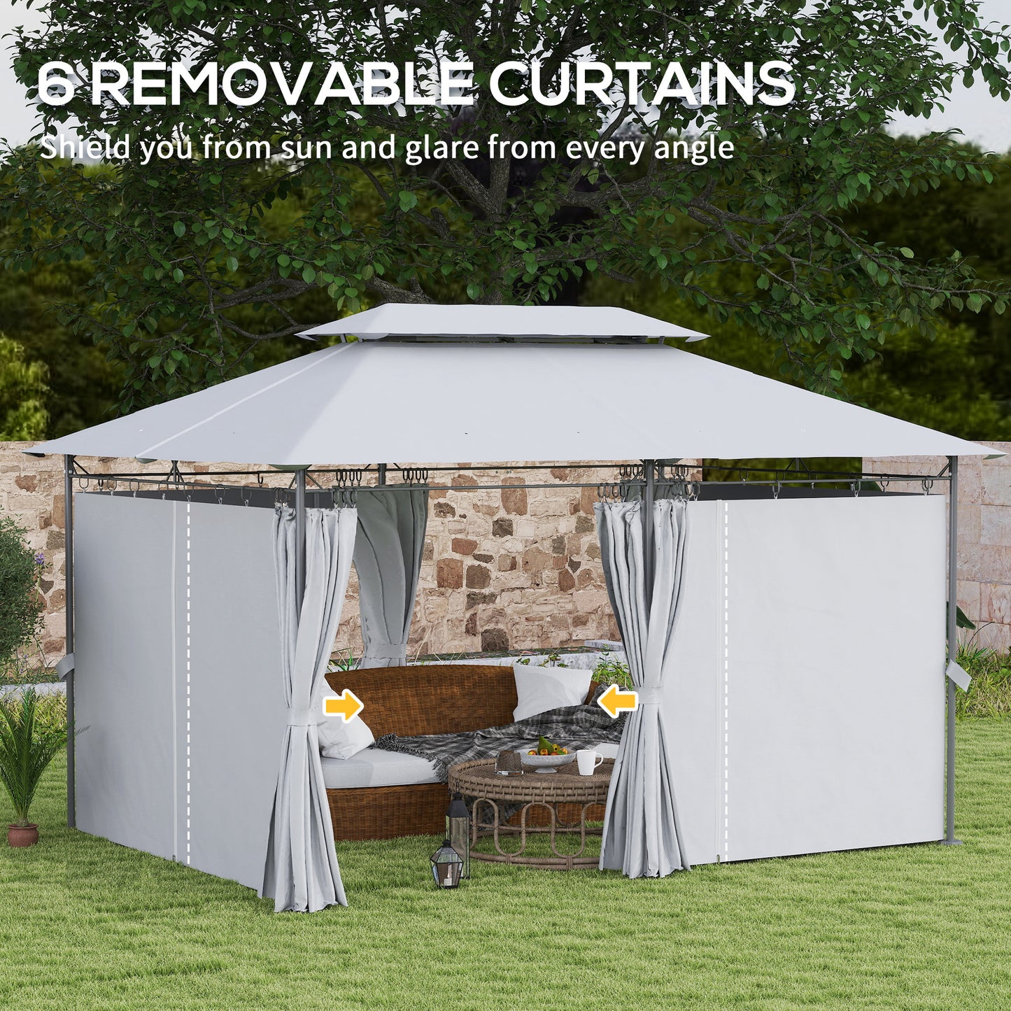 Outsunny 3 x 4m Garden Gazebo with Sides, Double Roof Metal Gazebo, Outdoor Gazebo Canopy Shelter for Patio, Deck, Dark Grey