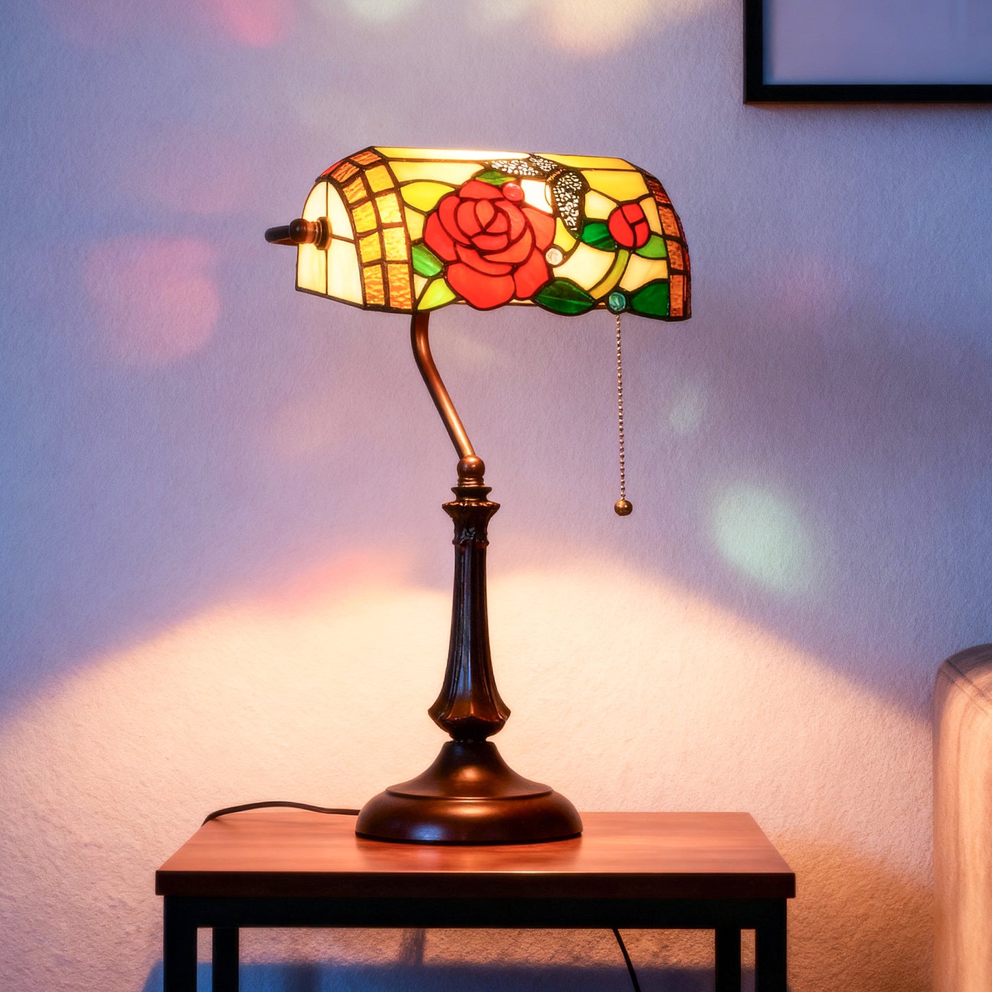 Tiffany-Style Rose and Butterfly Table Lamp - Multi