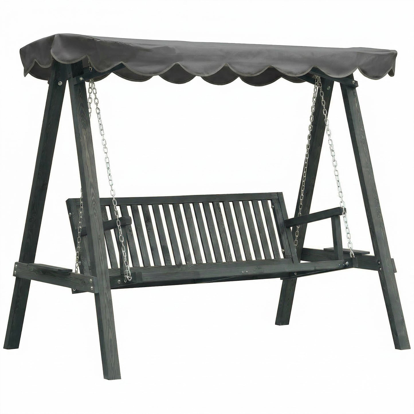 3-Seater Garden Swing Seat with Canopy | Pine Wood Frame | UV-Resistant | 360kg | Grey
